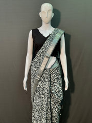 Hand Block Printed Cotton Linen Saree