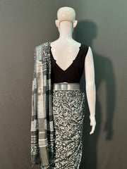 Hand Block Printed Cotton Linen Saree
