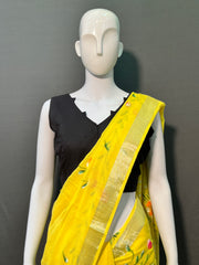 Hand Brush Painted Cotton Linen Saree