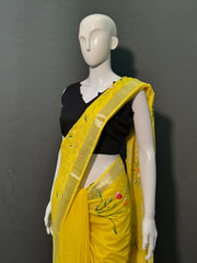 Hand Brush Painted Cotton Linen Saree