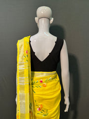 Hand Brush Painted Cotton Linen Saree