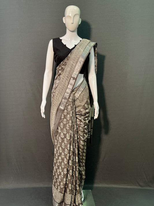 Hand Block Kashish Printed Cotton Linen Saree