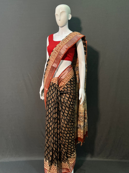 Kalamkari Printed Cotton Linen Saree