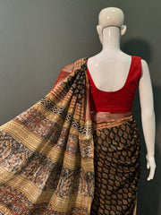 Kalamkari Printed Cotton Linen Saree