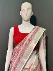 Hand Block Printed Cotton Linen Saree