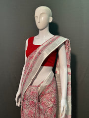 Hand Block Printed Cotton Linen Saree