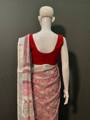 Hand Block Printed Cotton Linen Saree