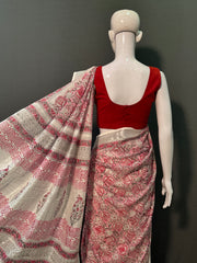 Hand Block Printed Cotton Linen Saree