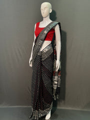 Hand Block Printed Cotton Linen Saree