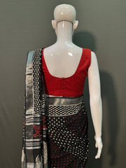 Hand Block Printed Cotton Linen Saree