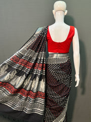 Hand Block Printed Cotton Linen Saree