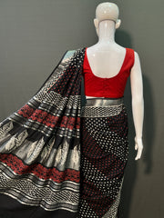 Hand Block Printed Cotton Linen Saree