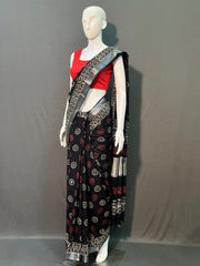 Hand Block Printed Cotton Linen Saree