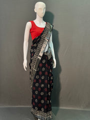 Hand Block Printed Cotton Linen Saree