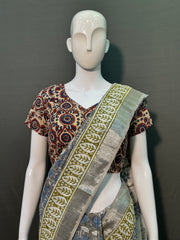 Hand Block Printed Cotton Linen Saree