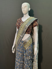 Hand Block Printed Cotton Linen Saree