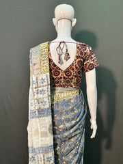 Hand Block Printed Cotton Linen Saree