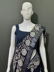Batik Printed Cotton Linen Saree