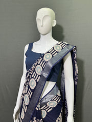 Batik Printed Cotton Linen Saree