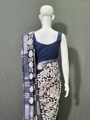 Batik Printed Cotton Linen Saree