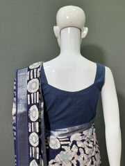 Batik Printed Cotton Linen Saree
