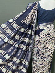 Batik Printed Cotton Linen Saree
