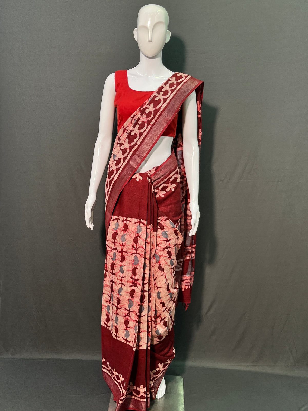 Batik Printed Cotton Linen Saree