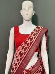 Batik Printed Cotton Linen Saree