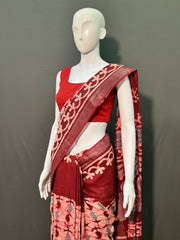 Batik Printed Cotton Linen Saree