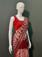 Batik Printed Cotton Linen Saree