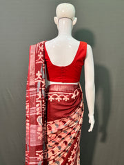 Batik Printed Cotton Linen Saree