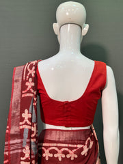 Batik Printed Cotton Linen Saree