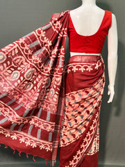 Batik Printed Cotton Linen Saree