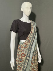 AJRAKH DABO Printed Cotton Linen Saree