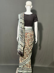 AJRAKH DABO Printed Cotton Linen Saree