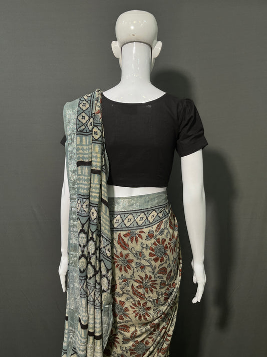 AJRAKH DABO Printed Cotton Linen Saree