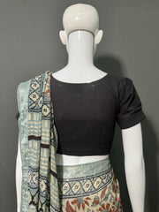 AJRAKH DABO Printed Cotton Linen Saree