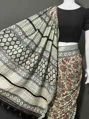 AJRAKH DABO Printed Cotton Linen Saree