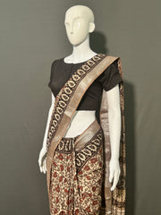 AJRAKH DABO Printed Cotton Linen Saree