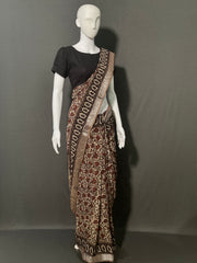 AJRAKH DABO Printed Cotton Linen Saree