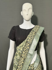 AJRAKH DABO Printed Cotton Linen Saree