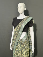 AJRAKH DABO Printed Cotton Linen Saree