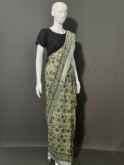 AJRAKH DABO Printed Cotton Linen Saree