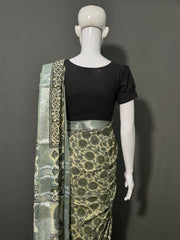 AJRAKH DABO Printed Cotton Linen Saree
