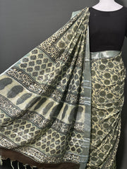AJRAKH DABO Printed Cotton Linen Saree