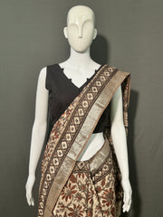 AJRAKH DABO Printed Cotton Linen Saree
