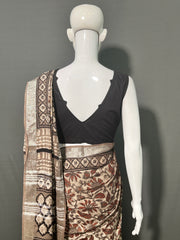 AJRAKH DABO Printed Cotton Linen Saree