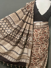 AJRAKH DABO Printed Cotton Linen Saree