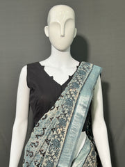 AJRAKH DABO Printed Cotton Linen Saree