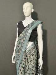 AJRAKH DABO Printed Cotton Linen Saree
